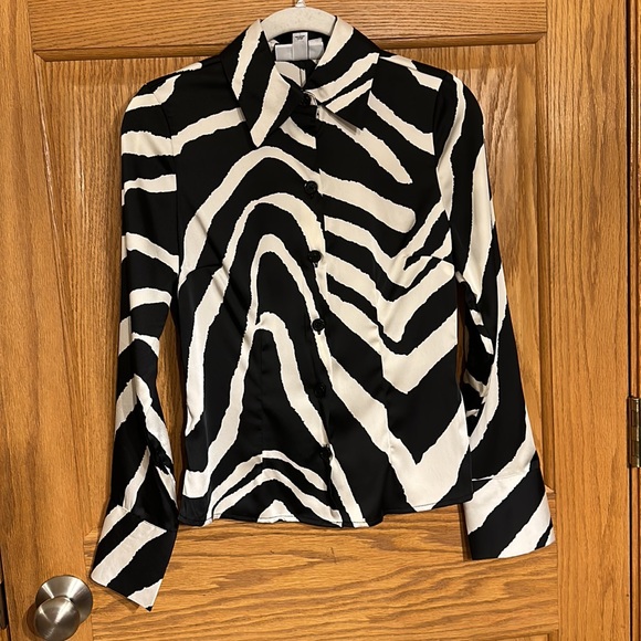 Zebra Print - Black & Ivory long sleeve tailored blouse -Sergio Hudson XXS & XL - Picture 3 of 14